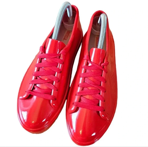 Melissa Women's Jelly PVC Lace  up Low Top Red Sneakers Shoes Size 8. - Picture 2 of 16